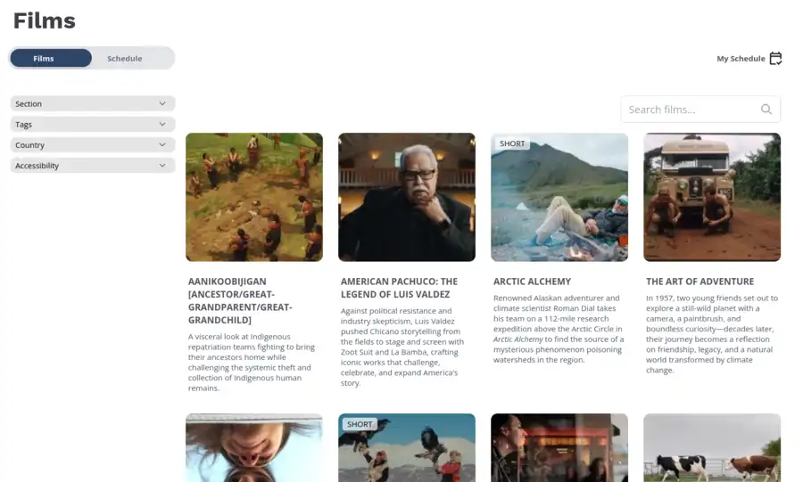 Screenbird films browse view